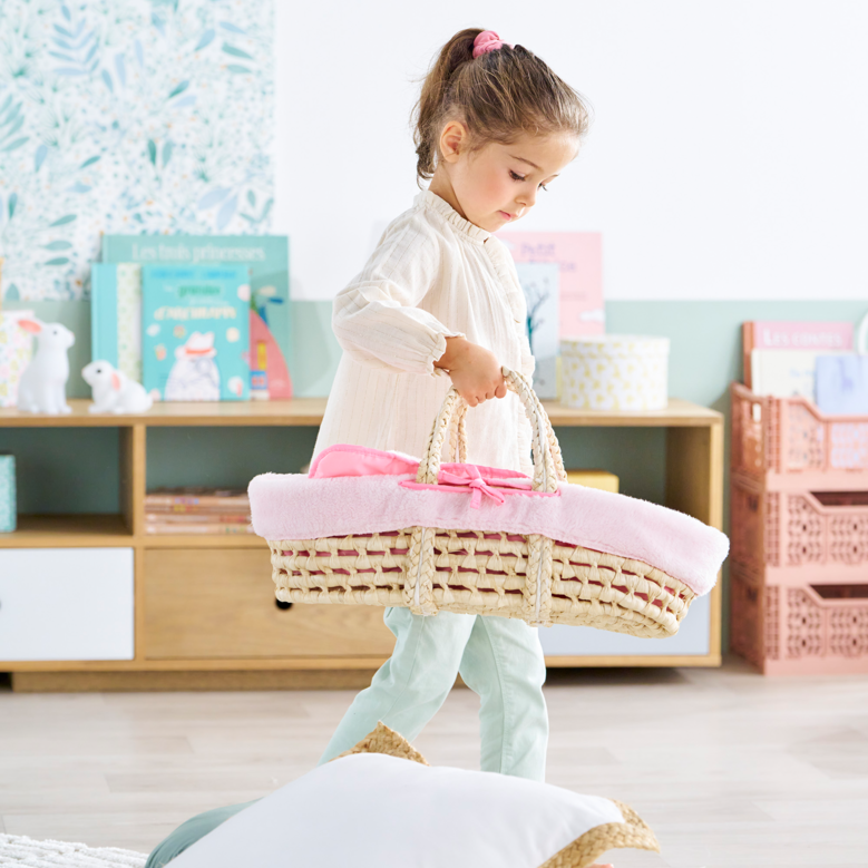 Ensemble Couffin Peluche Rose pour poupon de 36 et 42 cm