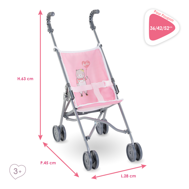 Poussette Canne Rose pour poupon 36/42/52 cm