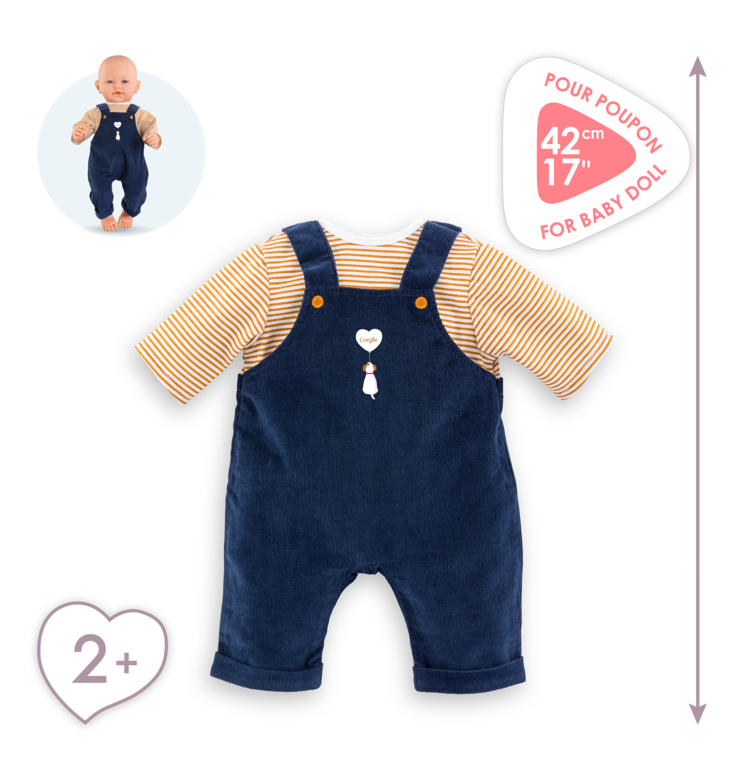 T-Shirt et Salopette Marine pour poupon 42 cm