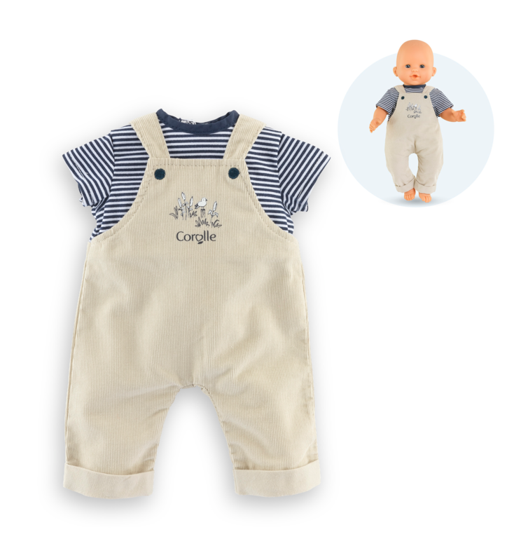 T-Shirt et Salopette Écru Bords de Loire pour poupon 36 cm