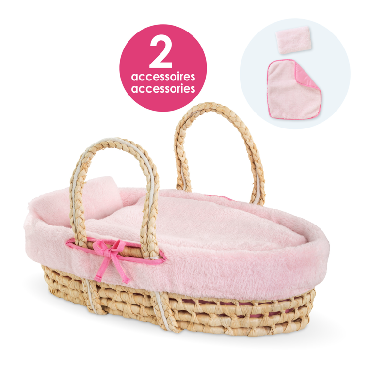 Rose et Couffin Tressé Peluche Rose