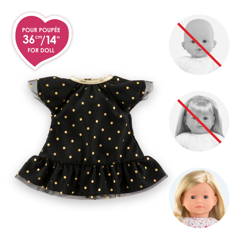 Petite Robe Noire - Pois Or pour poupée ma Corolle