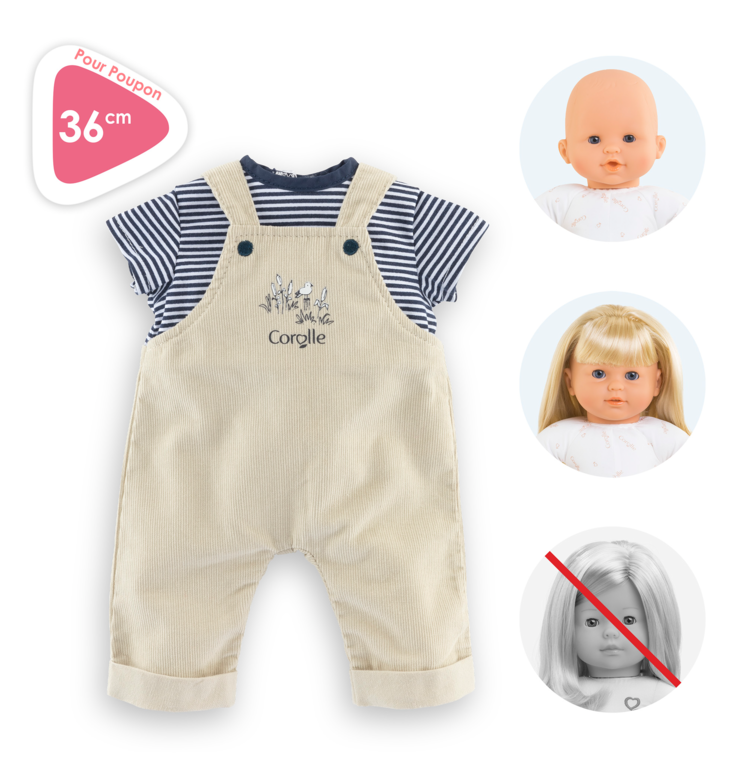 T-Shirt et Salopette Écru Bords de Loire pour poupon 36 cm