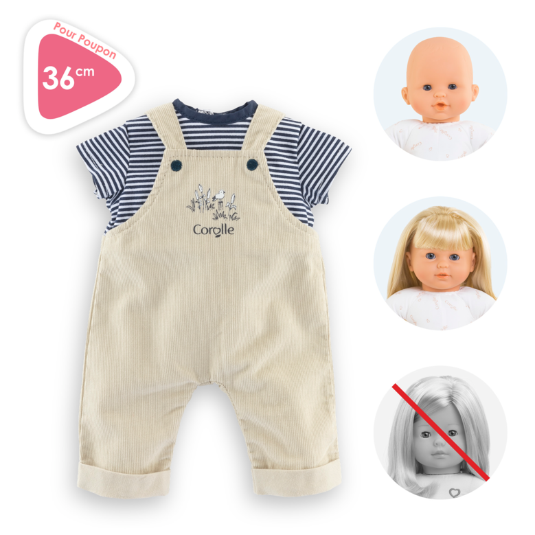 T-Shirt et Salopette Écru Bords de Loire pour poupon 36 cm