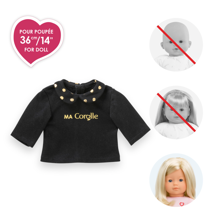 T-Shirt Noir et Or Manches Longues pour poupée ma Corolle