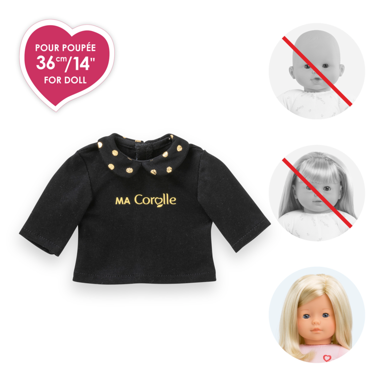 T-Shirt Noir et Or Manches Longues pour poupée ma Corolle