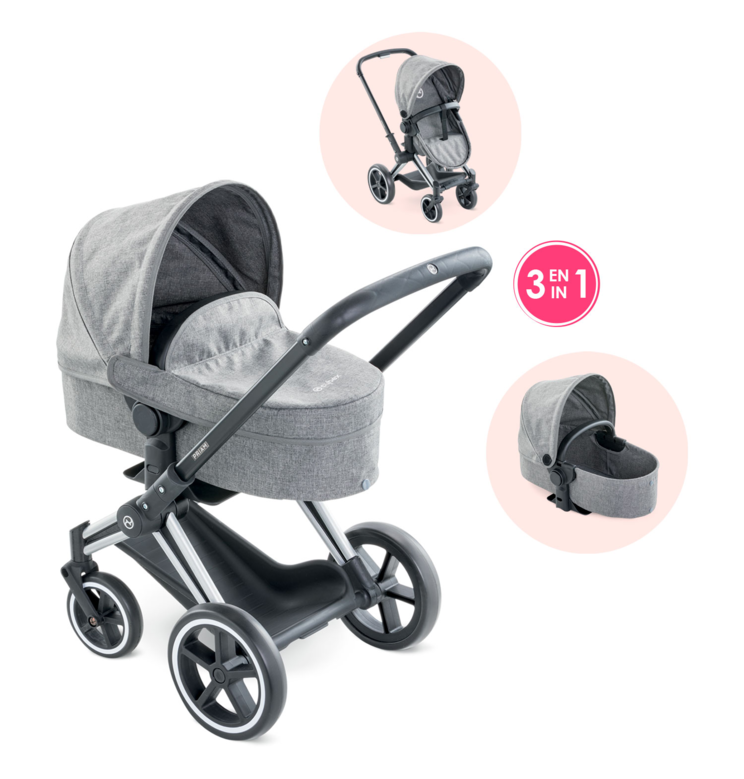 Landau 3 en 1 Cybex Priam  Gris pour poupons 36 / 42 / 52 cm