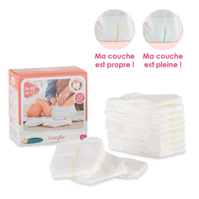 Boîte de 12 couches pour poupon 36 et 42 cm