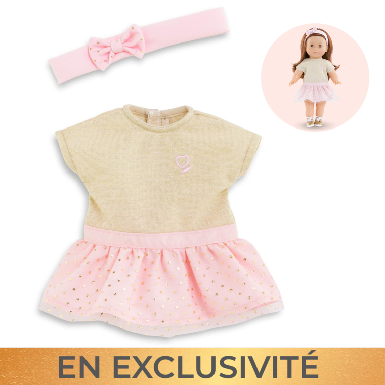 Robe de Fête Dorée et Bandeau pour poupée ma Corolle