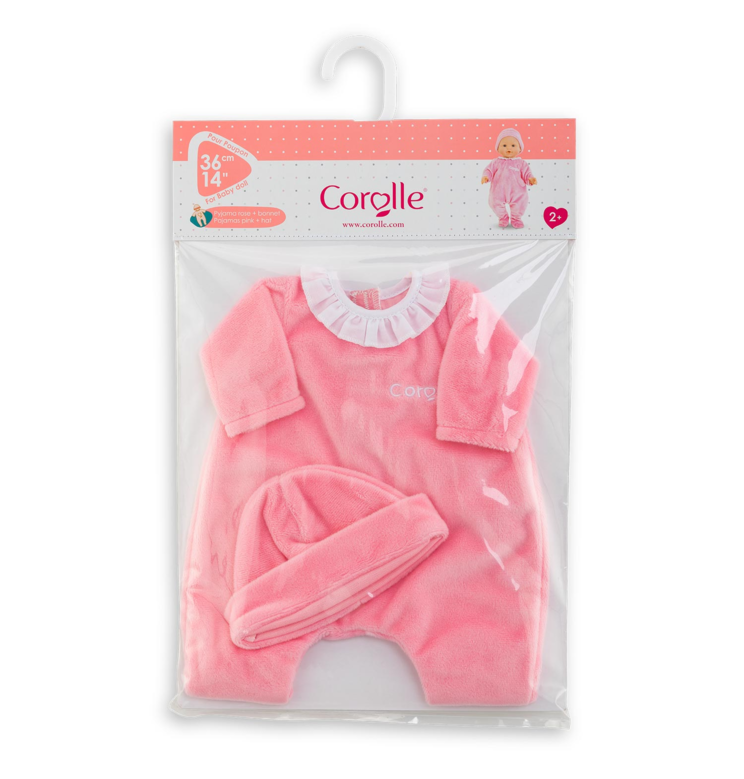 Pyjama rose et bonnet pour poupon 36 cm