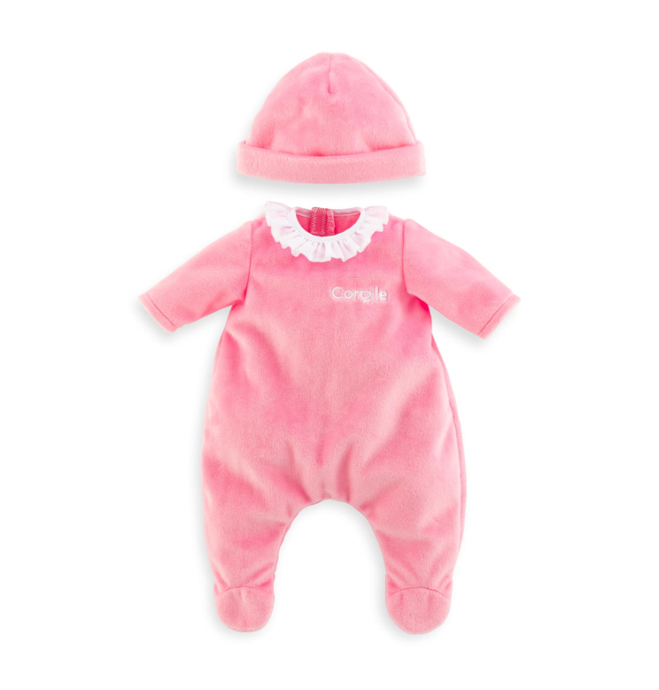 Pyjama rose et bonnet pour poupon 36 cm