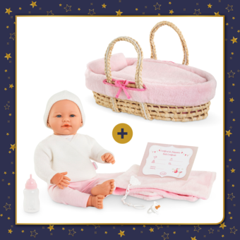 Poupon Rose et Couffin Tressé Peluche Rose