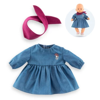 Robe en Jean Manches Longues & Foulard Petit Explorateur pour poupon 36 cm