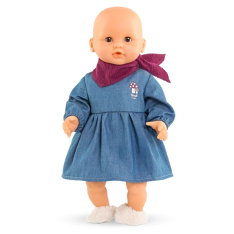 Robe en Jean Manches Longues & Foulard pour poupon 30 cm