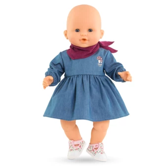 Robe en Jean Manches Longues & Foulard Petit Explorateur pour poupon 36 cm