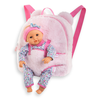 Sac à Dos Porte-Poupon Peluche Rose pour poupon 30 cm