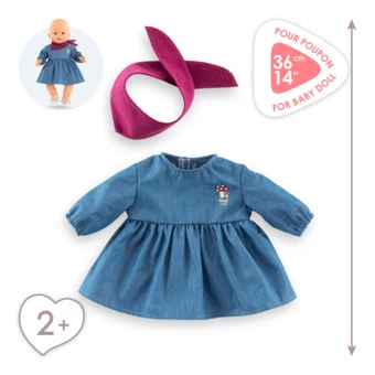 Robe en Jean Manches Longues & Foulard Petit Explorateur pour poupon 36 cm