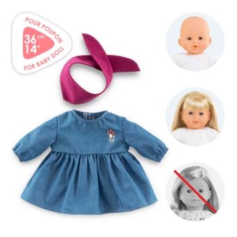 Robe en Jean Manches Longues & Foulard Petit Explorateur pour poupon 36 cm