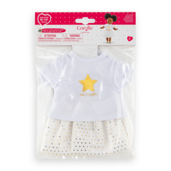 Ensemble Jupe & T Shirt Ivoire et Or pour poupée ma Corolle