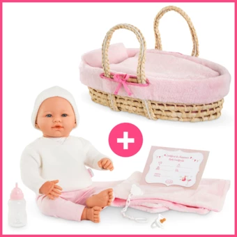 Poupon Rose et Couffin Tressé Peluche Rose