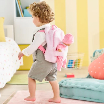 Bébé Calin Ourson d'Amour et Sac à Dos Porte-Poupon