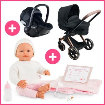 Poupon Rose, Landau Cybex Noir et Porte-Poupon Cybex Noir