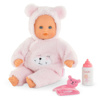 Bébé Calin Ourson d'Amour et Sac à Dos Porte-Poupon Peluche Rose
