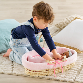 Ensemble Couffin Peluche Rose pour poupon de 36 et 42 cm