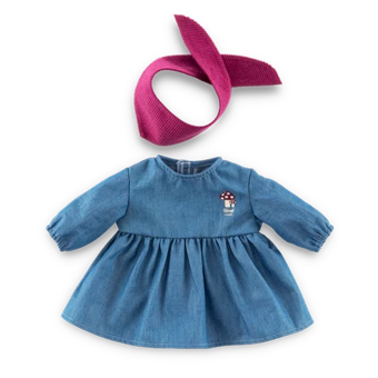 Robe en Jean Manches Longues & Foulard pour poupon 30 cm