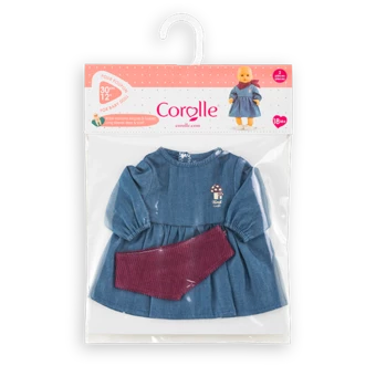 Robe en Jean Manches Longues & Foulard pour poupon 30 cm