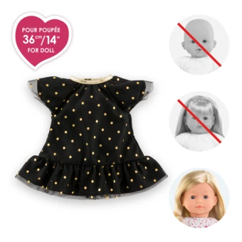 Petite Robe Noire - Pois Or pour poupée ma Corolle