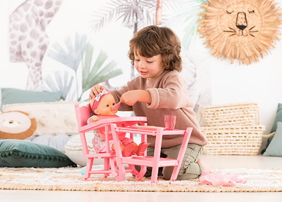 Hauck Chaise Haute Poupée Avec Plateau, Poupées Jusqu'à 43 Cm, Pink Dots, Rose Vif 932098