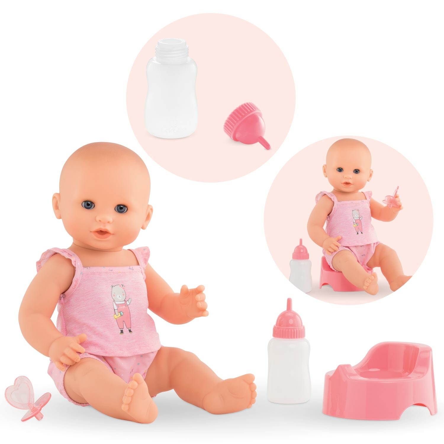 New Born Baby Poupon rose qui boit et fait pipi avec accessoires