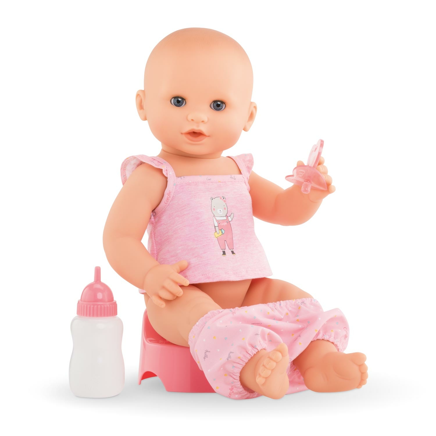 Poupée bébé - poupée pipi - 30 cm - avec biberon et pot - bleu