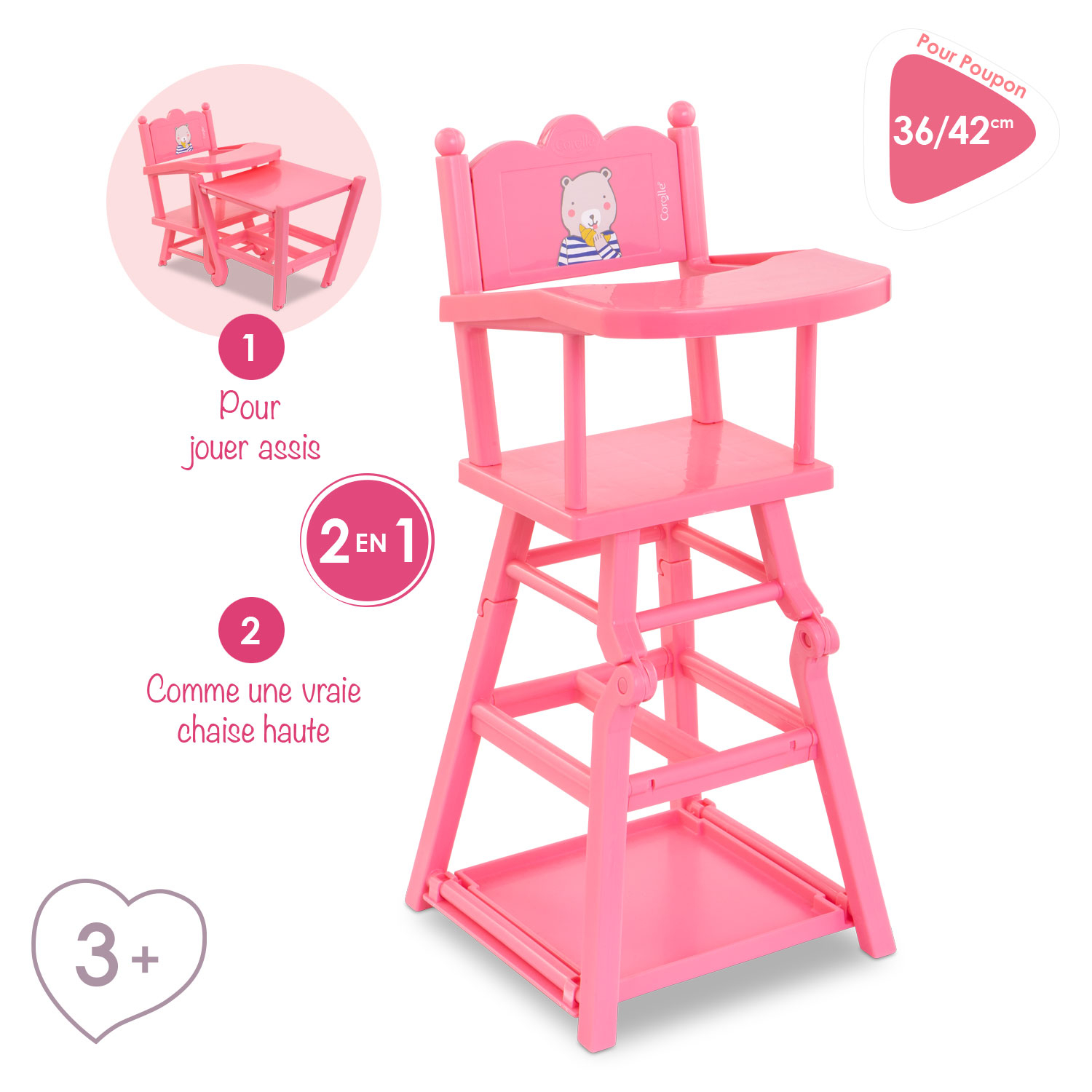 Smoby - Bébé Confort - Siège + Chaise Haute 3 en 1 - pour Poupons