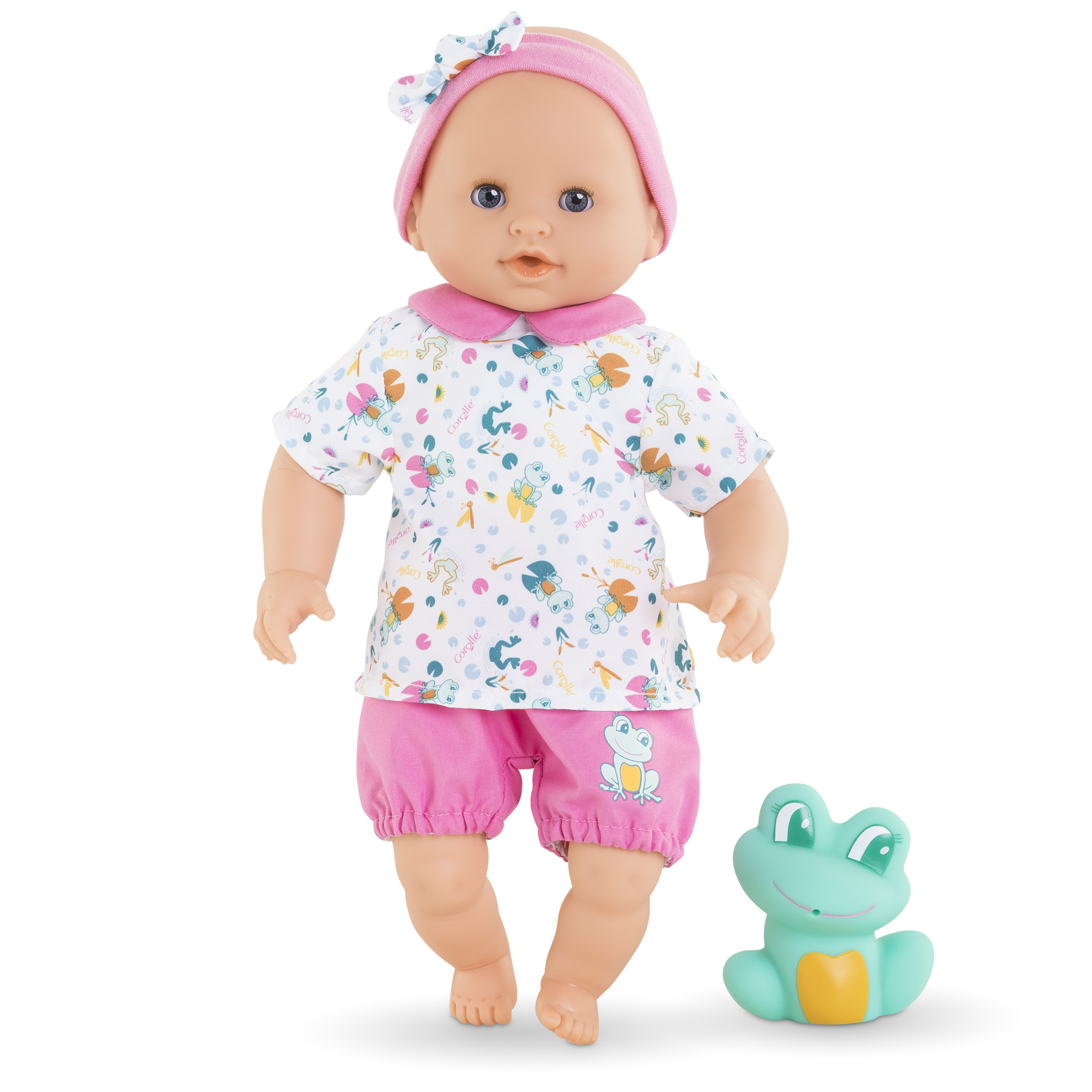 Poupon Baigneur Oceane avec short rose et blouse imprimee grenouilles Corolle