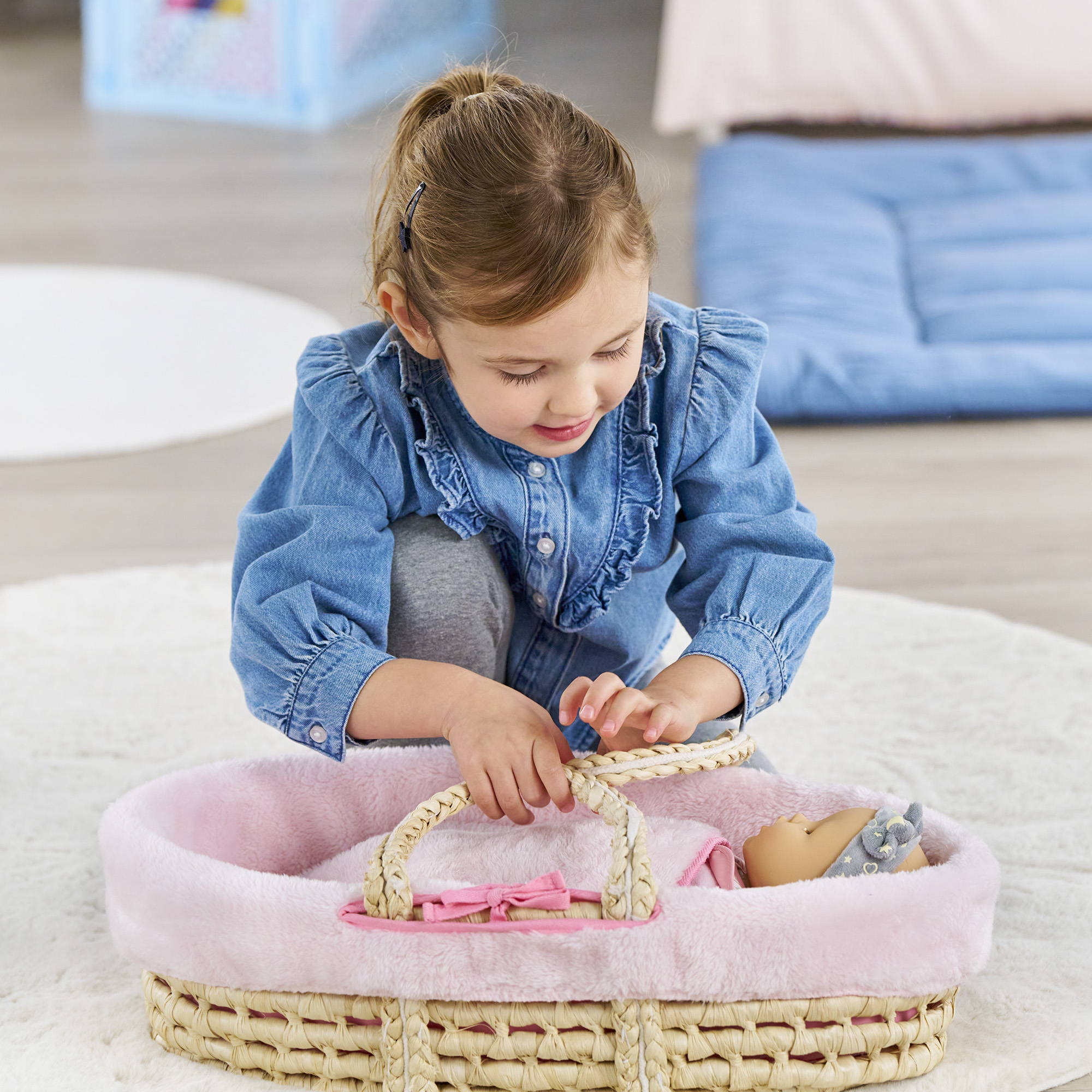 Ensemble Couffin Peluche Rose pour poupon 36 et 42 cm